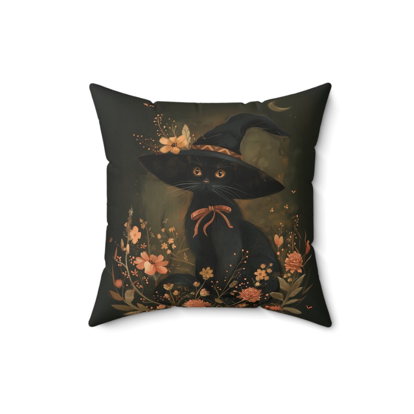 Microsuede Cushion / Halloween Art / Witch Hat Boho Cats