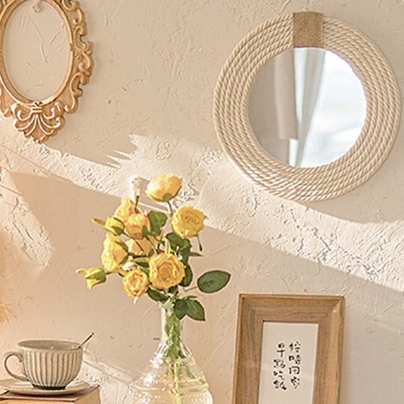 Nordic hand-woven decorative hanging mirror creative hanging wall sofa porch homestay style background wall decor makeup mirror