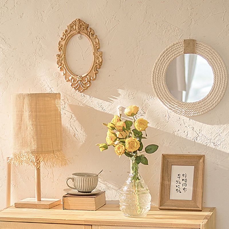 Nordic hand-woven decorative hanging mirror creative hanging wall sofa porch homestay style background wall decor makeup mirror