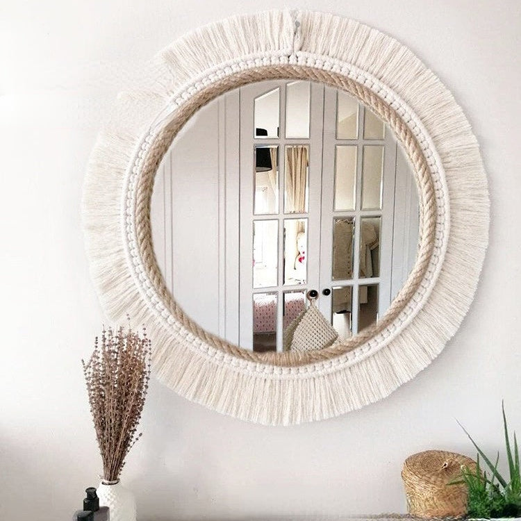 Nordic hand-woven decorative hanging mirror creative hanging wall sofa porch homestay style background wall decor makeup mirror