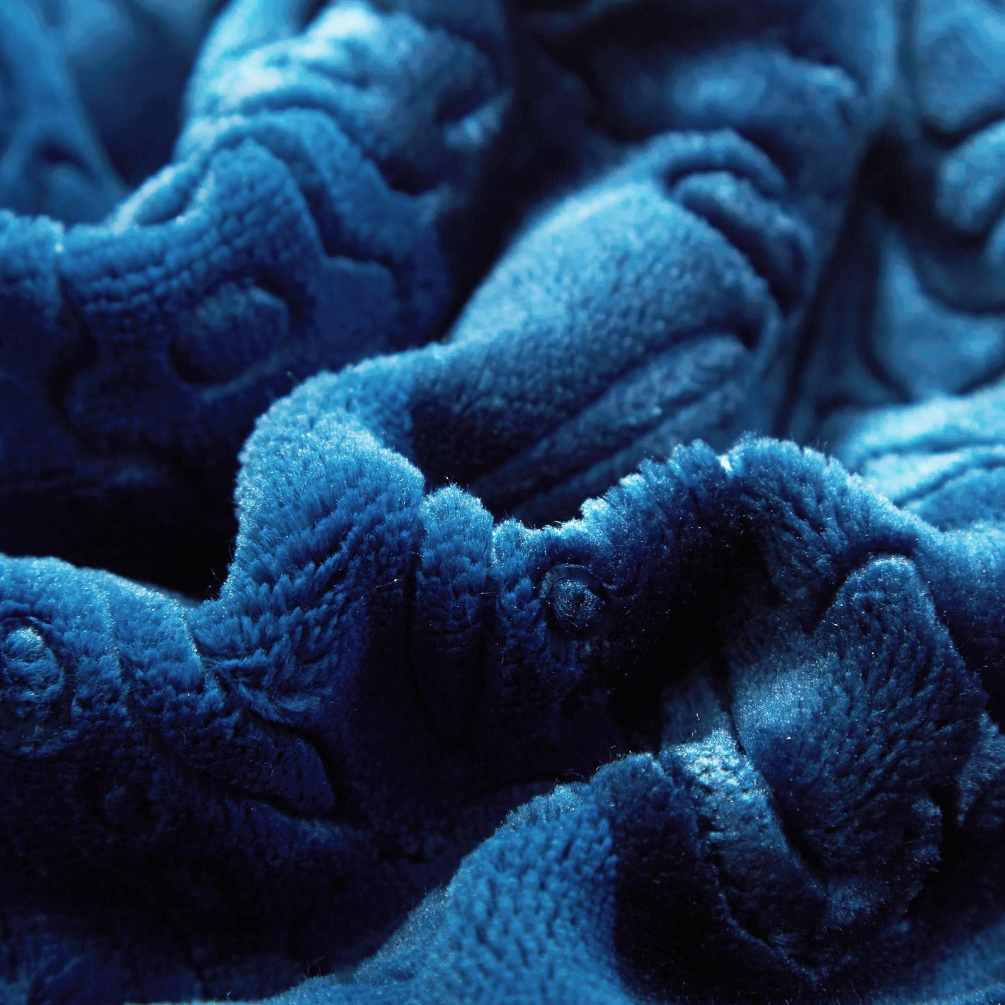 Tache Solid Embossed Cozy Night Blue Sherpa Throw Blanket