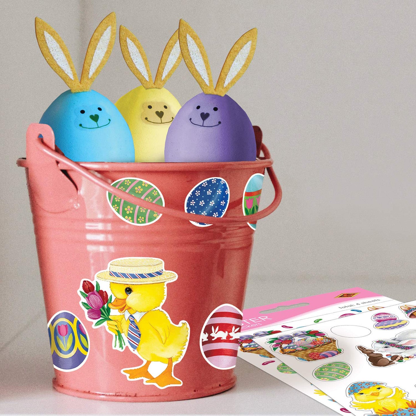 4-Pack Bunny Basket and Egg Stickers Sheet for Parties
