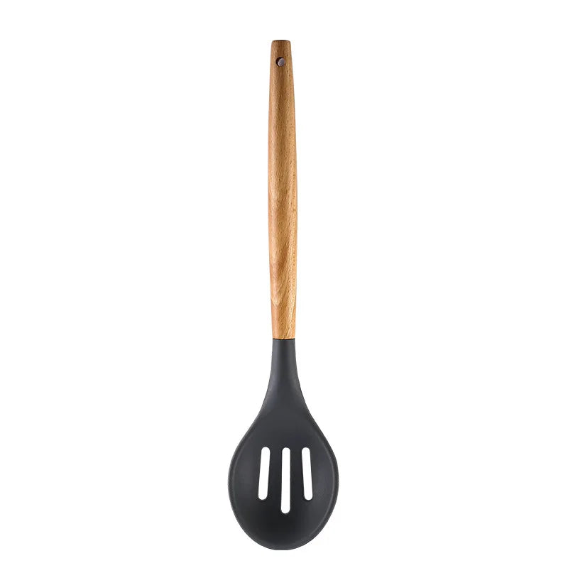 Kitchen Silicone Wooden Handle Kitchenware, Pot Shovel, Soup Spoon, Leaky Spoon, Cooking Tools, Kitchenware, Tableware