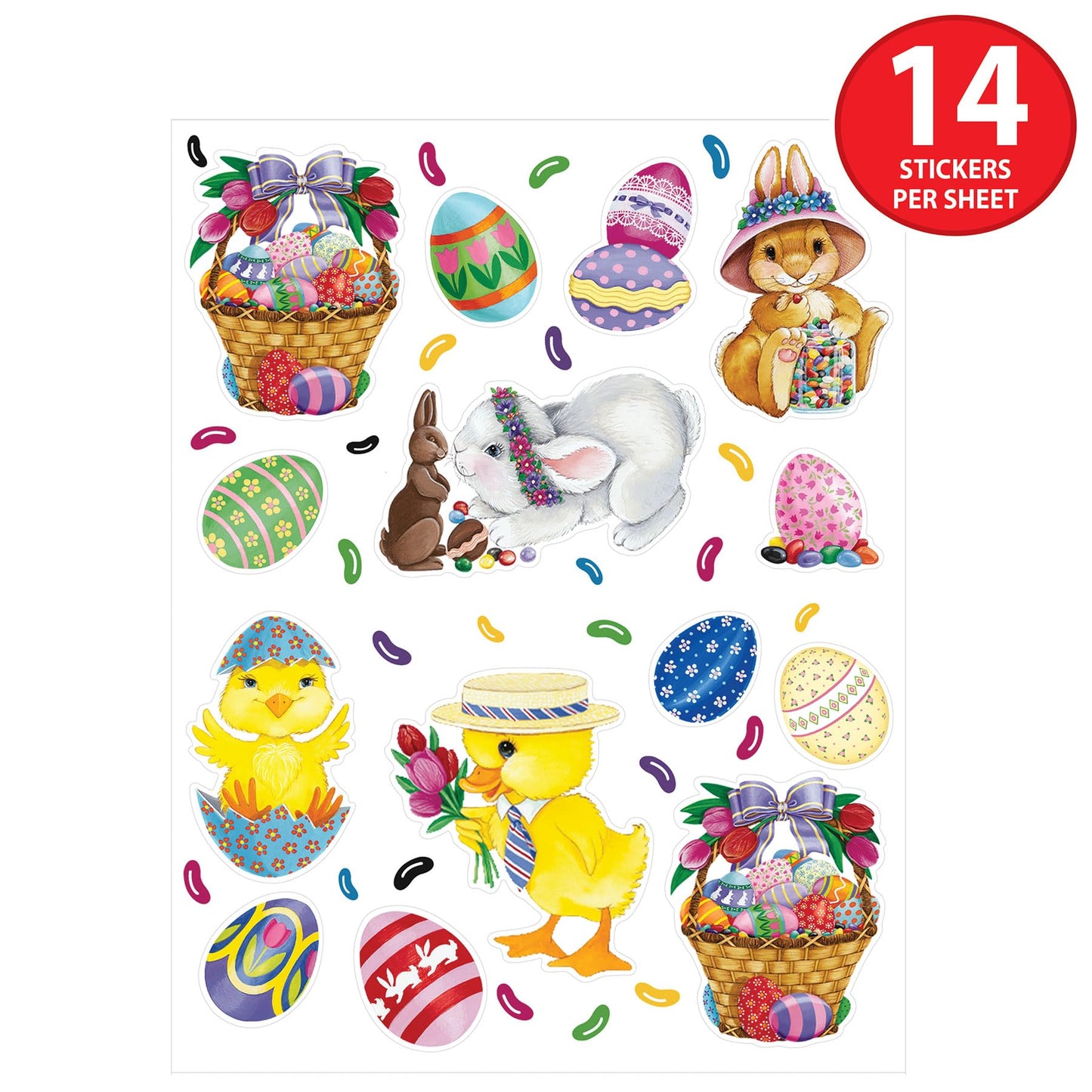 4-Pack Bunny Basket and Egg Stickers Sheet for Parties