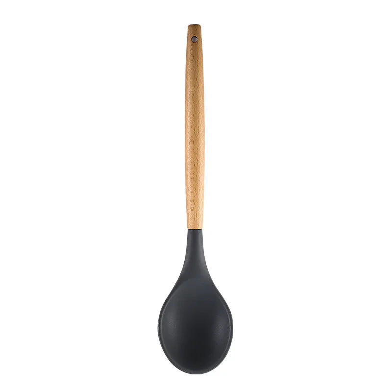 Kitchen Silicone Wooden Handle Kitchenware, Pot Shovel, Soup Spoon, Leaky Spoon, Cooking Tools, Kitchenware, Tableware