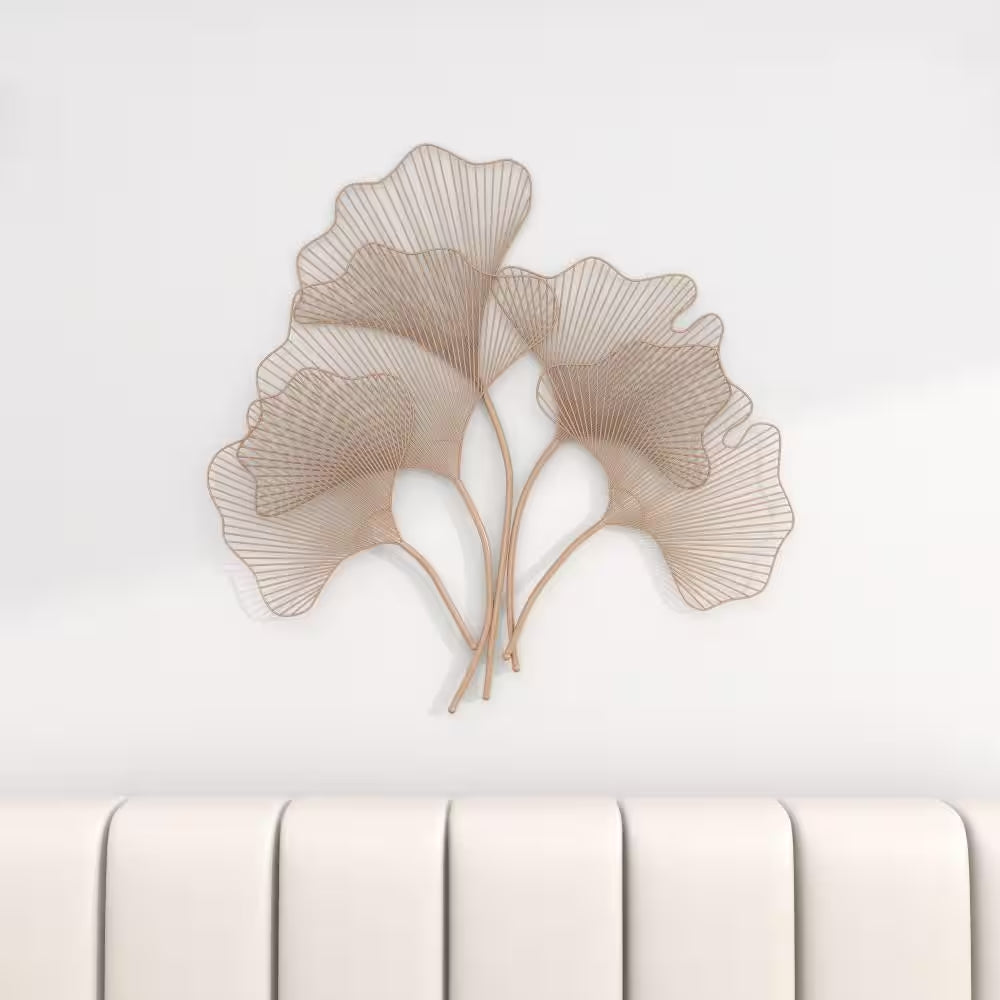 35 In. X 34 In. Metal Copper Ginkgo Leaf Wire Floral Wall Decor