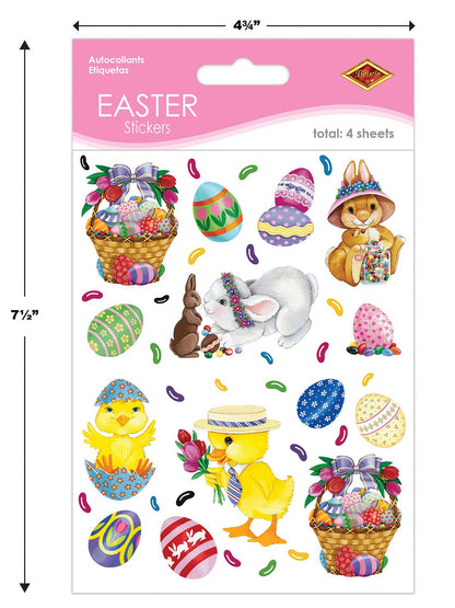 4-Pack Bunny Basket and Egg Stickers Sheet for Parties