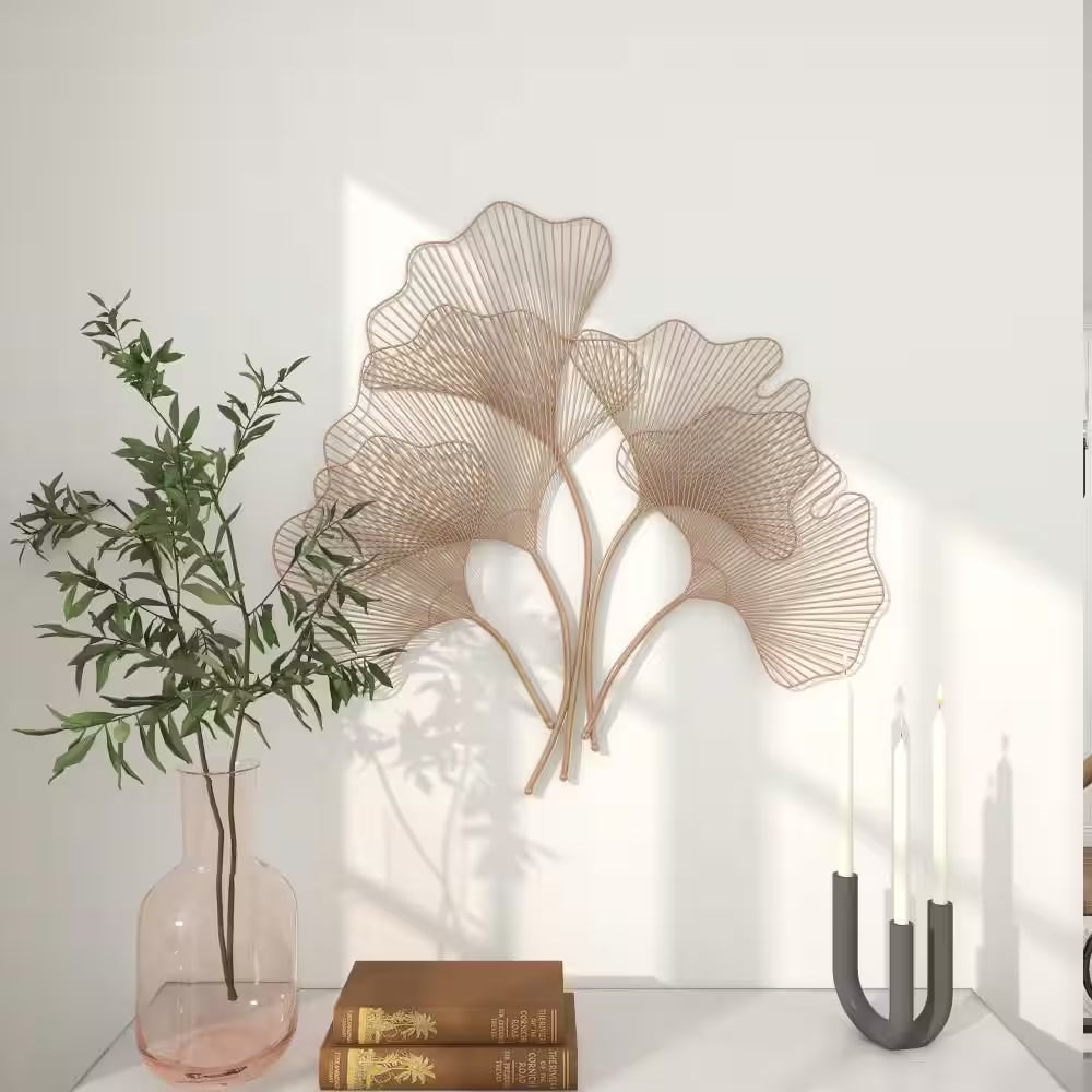 35 In. X 34 In. Metal Copper Ginkgo Leaf Wire Floral Wall Decor