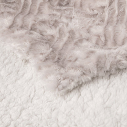 DaDalogy Bedding Lavender Grey Faux Fur Throw Blanket - Dreamy Geometric Embossed Sherpa Backside - Super Soft Warm Cozy Plush Fluffy