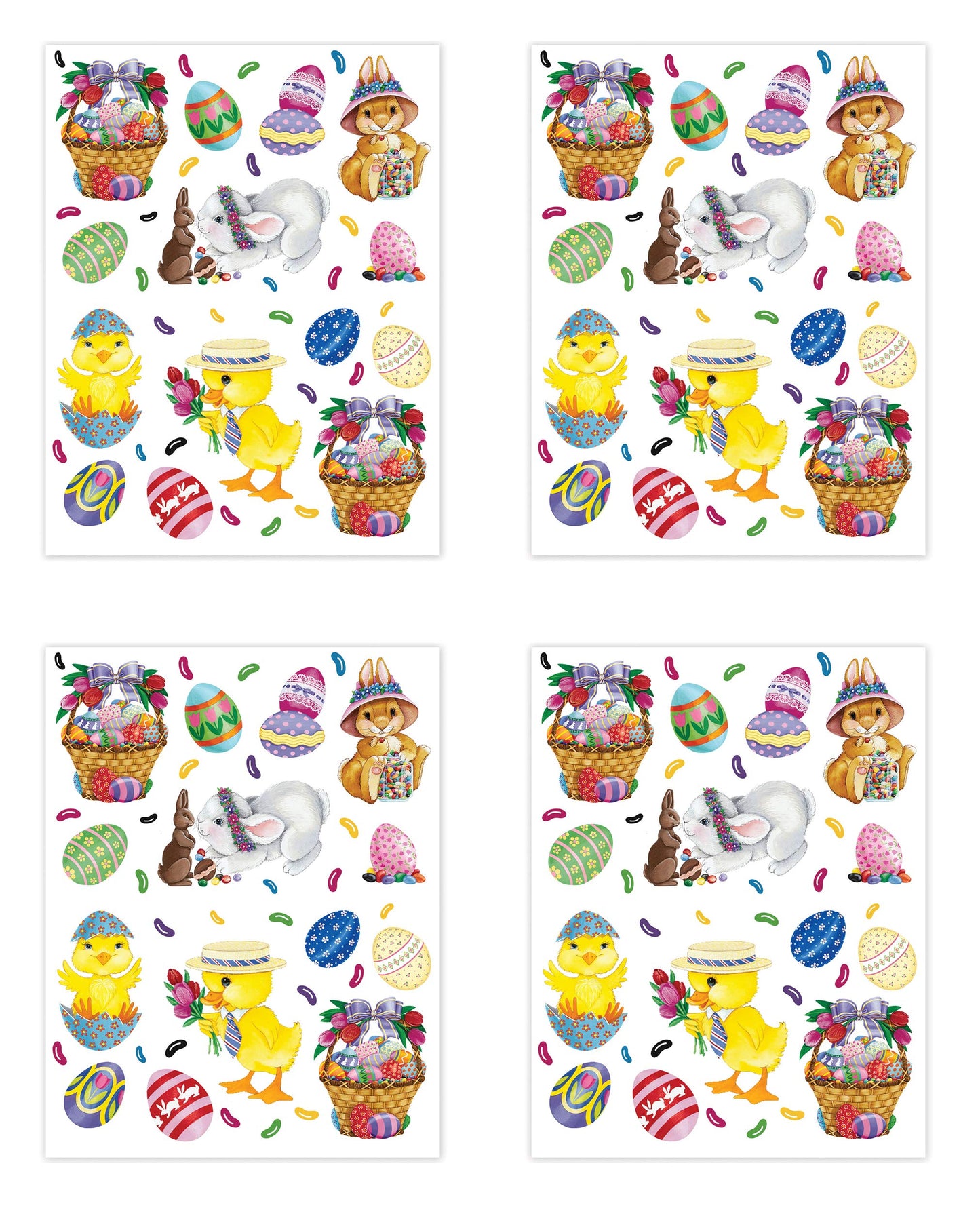4-Pack Bunny Basket and Egg Stickers Sheet for Parties