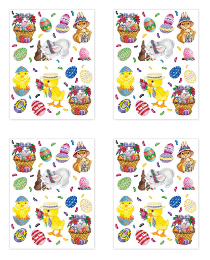 4-Pack Bunny Basket and Egg Stickers Sheet for Parties