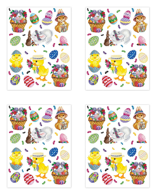 4-Pack Bunny Basket and Egg Stickers Sheet for Parties