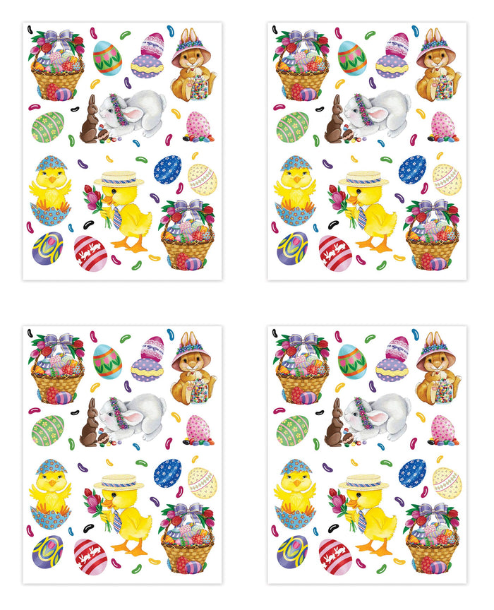 4-Pack Bunny Basket and Egg Stickers Sheet for Parties
