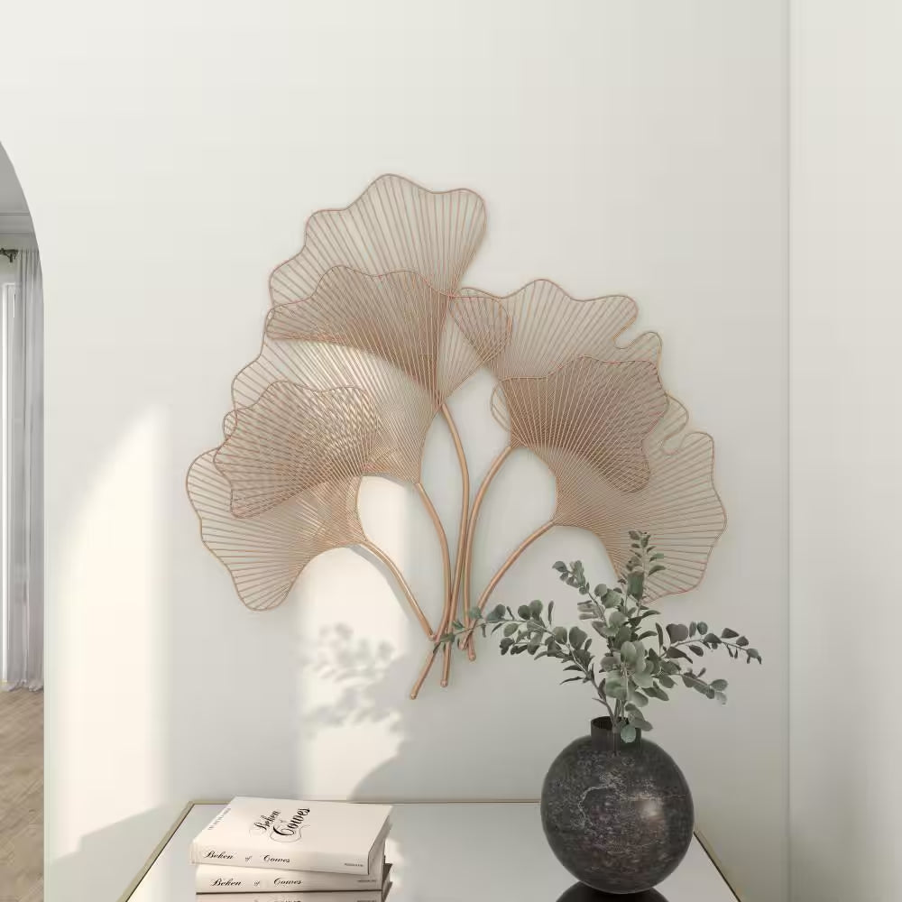 35 In. X 34 In. Metal Copper Ginkgo Leaf Wire Floral Wall Decor