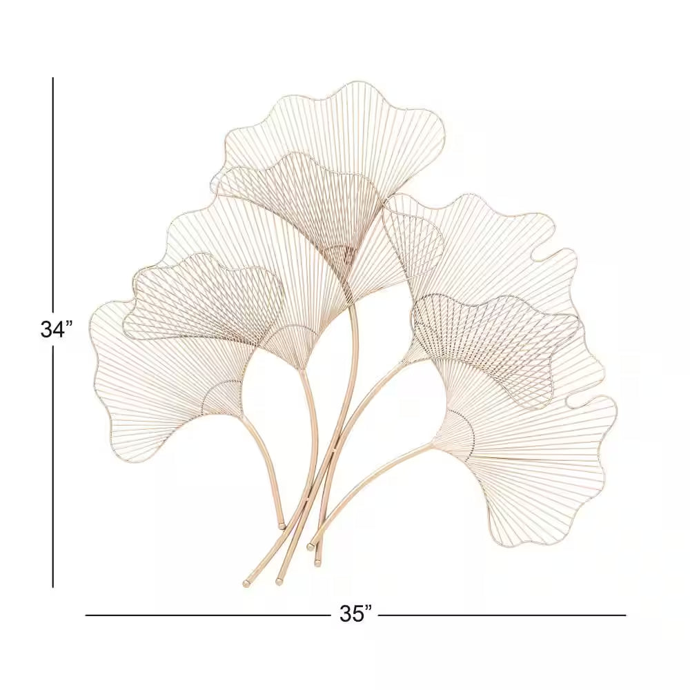 35 In. X 34 In. Metal Copper Ginkgo Leaf Wire Floral Wall Decor