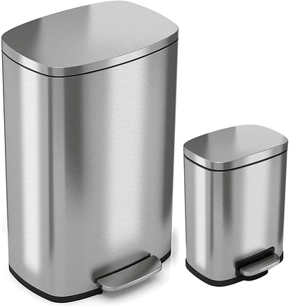 13.2 Gallon and 1.32 Gallon Kitchen and Bathroom SoftStep Step Pedal Trash Cans Combo Pack