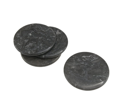 Natural Charcoal Marble 4Pc Coaster Set (4" Diameter)