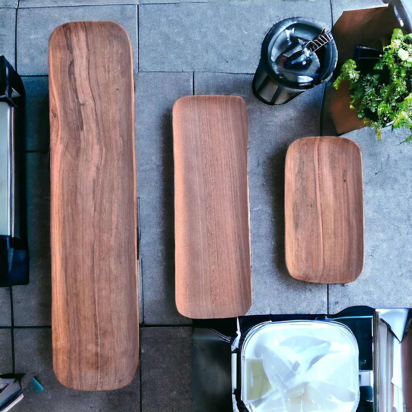 Hand-Carved Walnut Wood Trays Set of 3: A Moroccan Artistry on Your Table