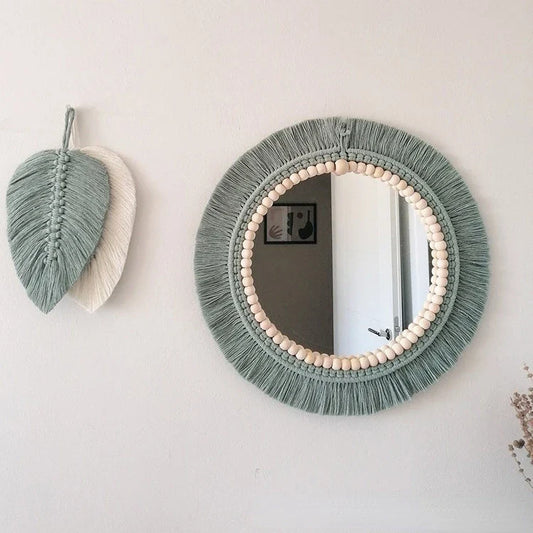 Nordic hand-woven decorative hanging mirror creative hanging wall sofa porch homestay style background wall decor makeup mirror