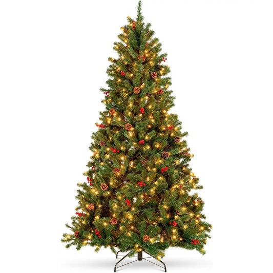 6ft Pre-Lit Pre-Decorated Spruce Hinged Artificial Christmas Tree w/ 798 Tips, 29 Pinecones, 29 Berries, 250 Lights, Metal Base