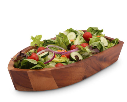 Boat Shape Acacia Wood Salad Bowl Large