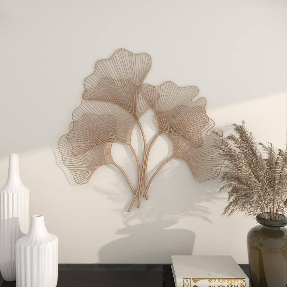 35 In. X 34 In. Metal Copper Ginkgo Leaf Wire Floral Wall Decor