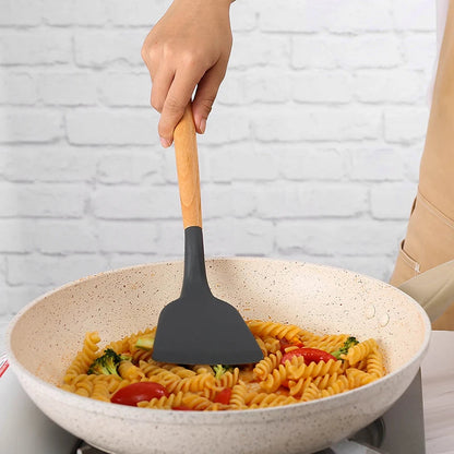 Kitchen Silicone Wooden Handle Kitchenware, Pot Shovel, Soup Spoon, Leaky Spoon, Cooking Tools, Kitchenware, Tableware