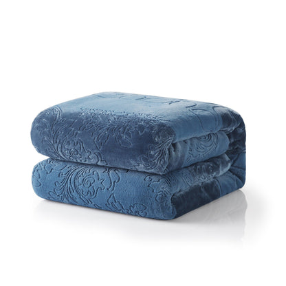 Tache Solid Embossed Rainy Day Grey Sherpa Throw Blanket