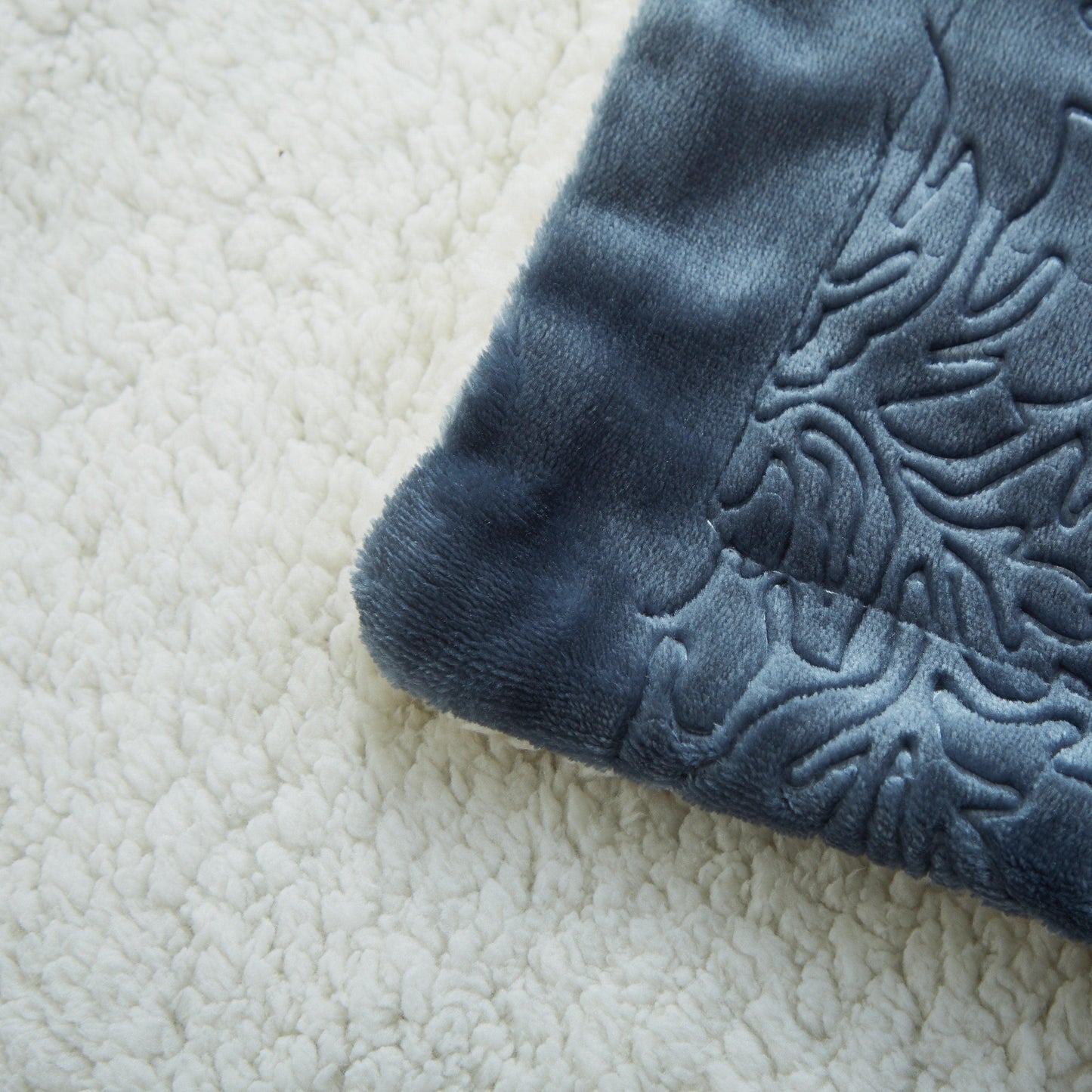 Tache Solid Embossed Rainy Day Grey Sherpa Throw Blanket