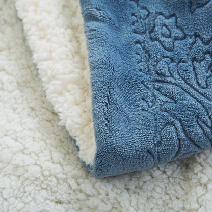 Tache Solid Embossed Rainy Day Grey Sherpa Throw Blanket