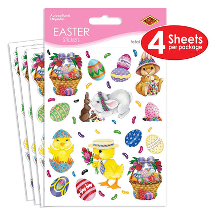 4-Pack Bunny Basket and Egg Stickers Sheet for Parties