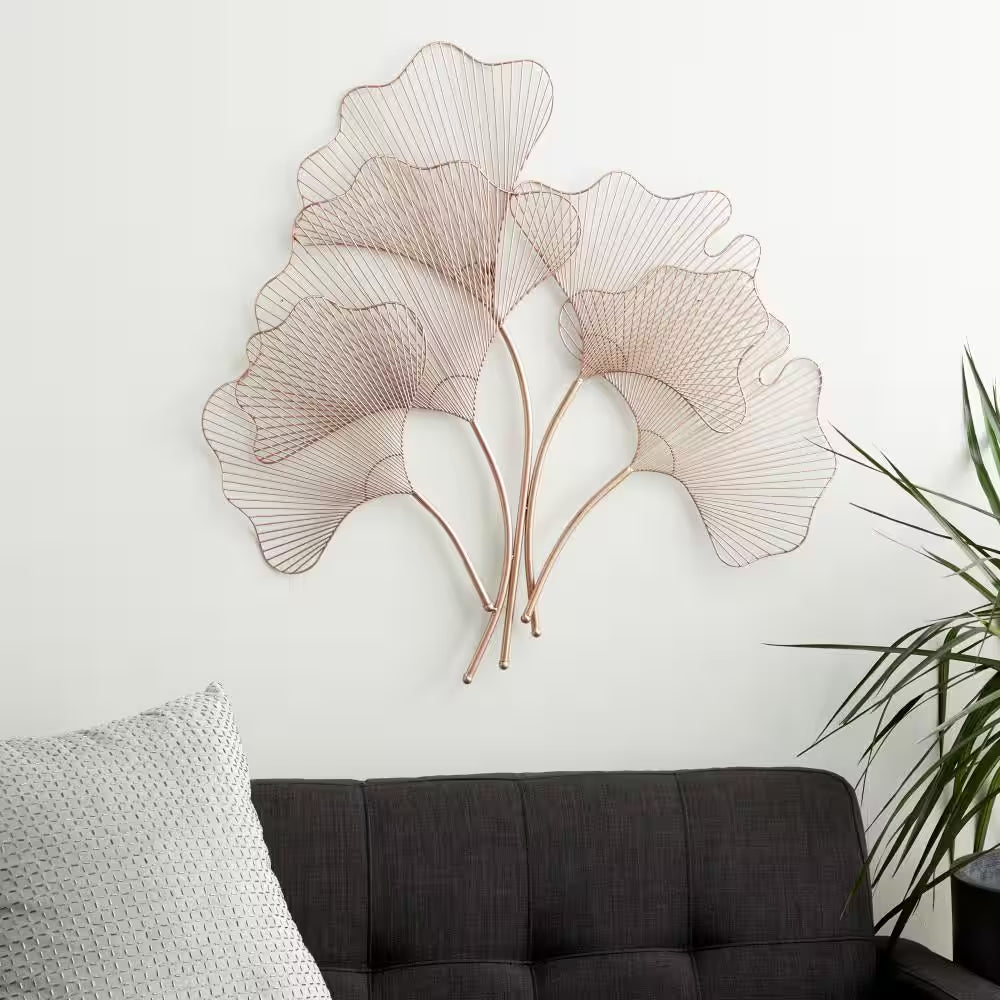 35 In. X 34 In. Metal Copper Ginkgo Leaf Wire Floral Wall Decor