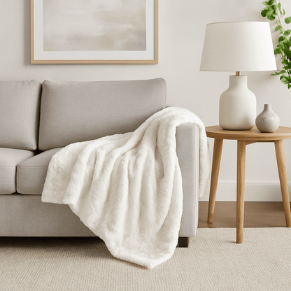 DaDa Bedding Luxury White Roses Fluffy Soft Sherpa Backside Faux Fur Throw Blanket (K11)